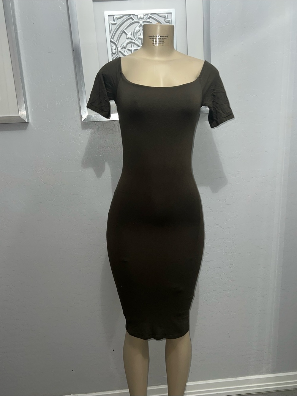 Fashion Nova Olive Green Midi Bodycon Dress